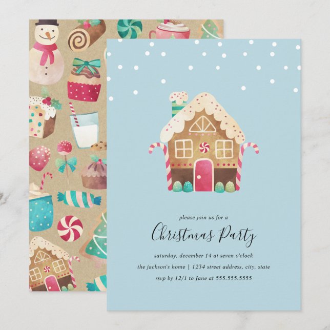 Merry Gingerbread House Christmas Party Invitation (Front/Back)