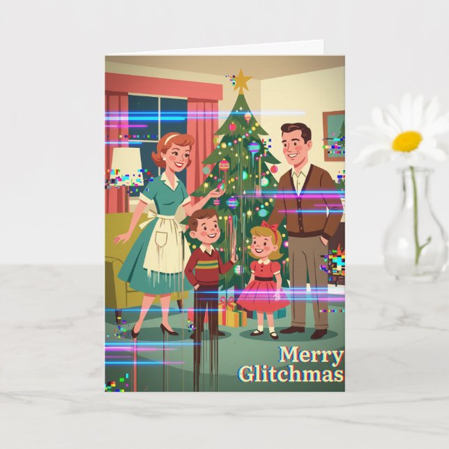 Merry Glitchmas Christmas Card  Funny Tech Holiday (Small Plant)