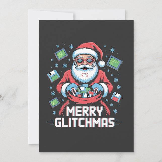  Merry Glitchmas Coding Programmer Santa Christmas Invitation (Front)