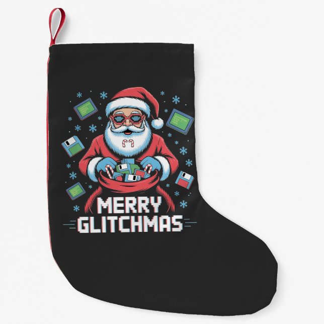  Merry Glitchmas Coding Programmer Santa Christmas Small Christmas Stocking (Front)