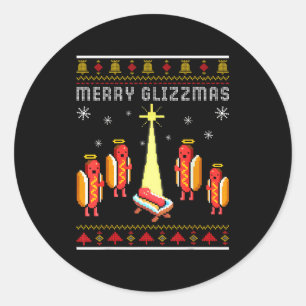 Merry Glizzmas Hot Dog Funny Ugly Christmas Sweate Classic Round Sticker