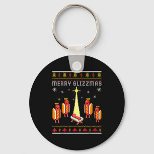 Merry Glizzmas Hot Dog Funny Ugly Christmas Sweate Keychain