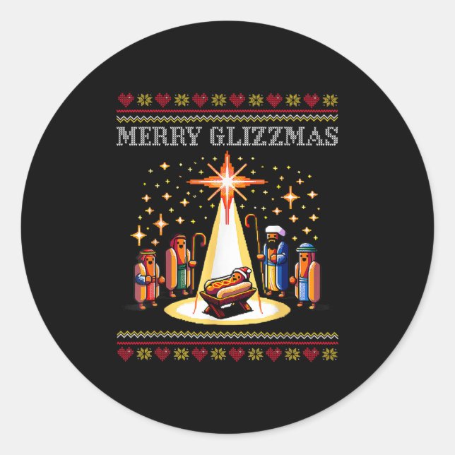 Merry Glizzmas Tacky Funny Merry Christmas Hot Dog Classic Round Sticker (Front)
