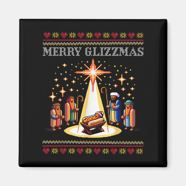 Merry Glizzmas Tacky Funny Merry Christmas Hot Dog Magnet (Front)