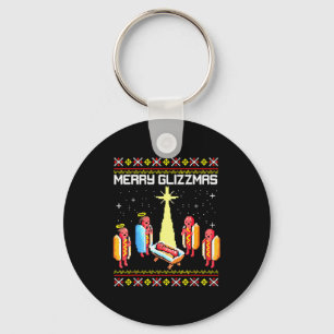 Merry Glizzmas Tacky Funny Merry Christmas Hotdogs Keychain