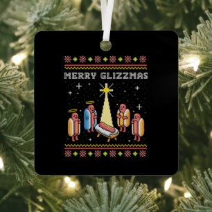 Merry Glizzmas Ugly Christmas Hot Dog Xmas Metal Ornament