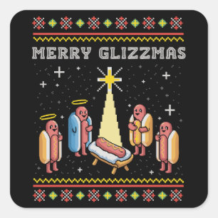Merry Glizzmas Ugly Christmas Hot Dog Xmas Square Sticker