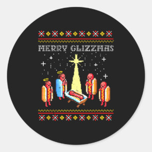 Merry Glizzmas Ugly Christmas Sweater Funny Hot Do Classic Round Sticker