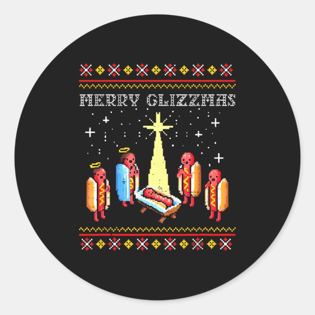 Merry Glizzmas Ugly Christmas Sweater Funny Hot Do Classic Round Sticker (Front)