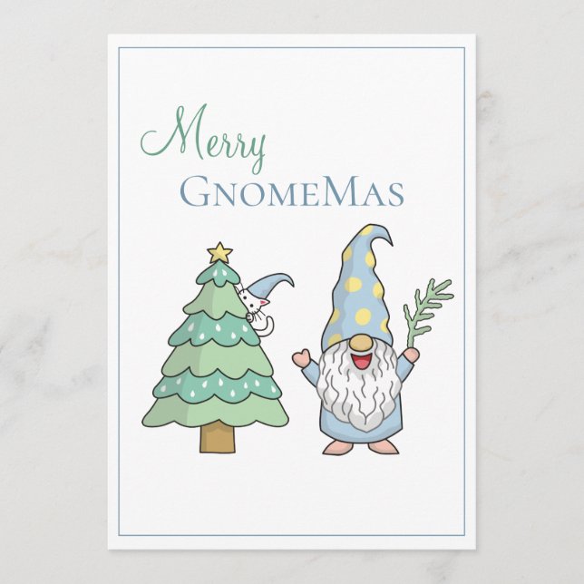 Merry GnomeMas Christmas Tree Gnome Holiday Card (Front)
