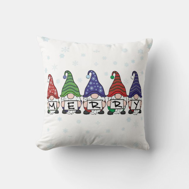 Merry Gnomes Throw Pillow (Front)