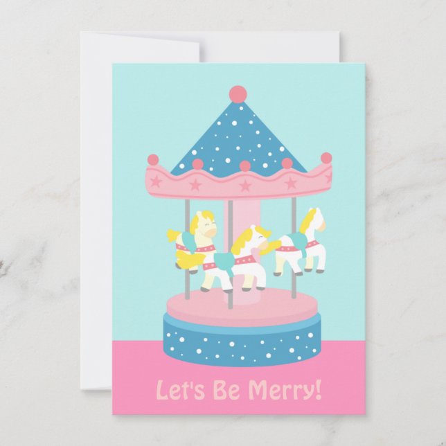 Merry Go Round, Carousel Birthday Party Invitation (Front)