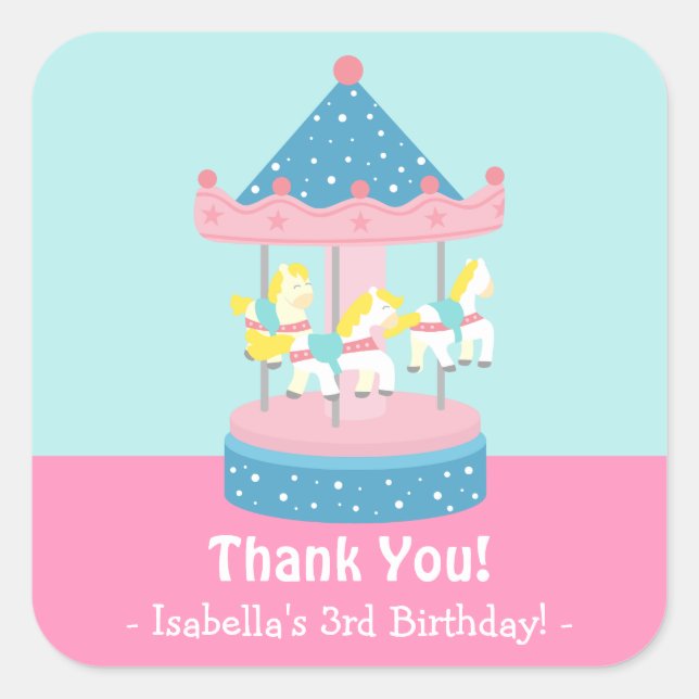Merry Go Round Carousel Birthday Party Stickers (Front)