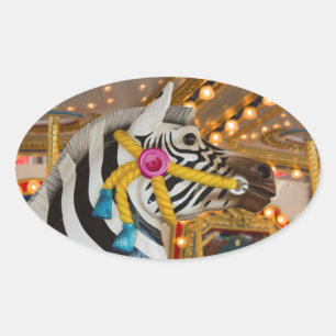 Merry-Go-Round Carousel Ride Zebra Horse Photo Oval Sticker