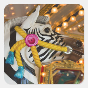 Merry-Go-Round Carousel Ride Zebra Horse Photo Square Sticker