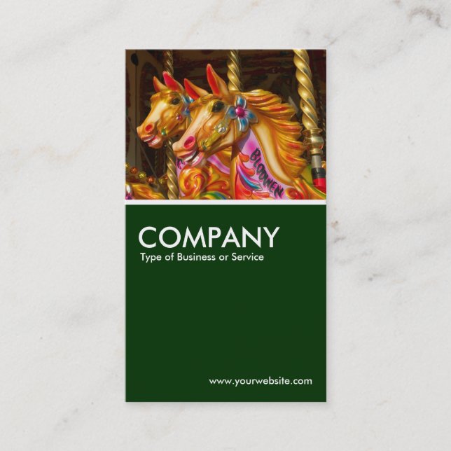 Merry-go-round Horses - Dark Green Business Card (Front)
