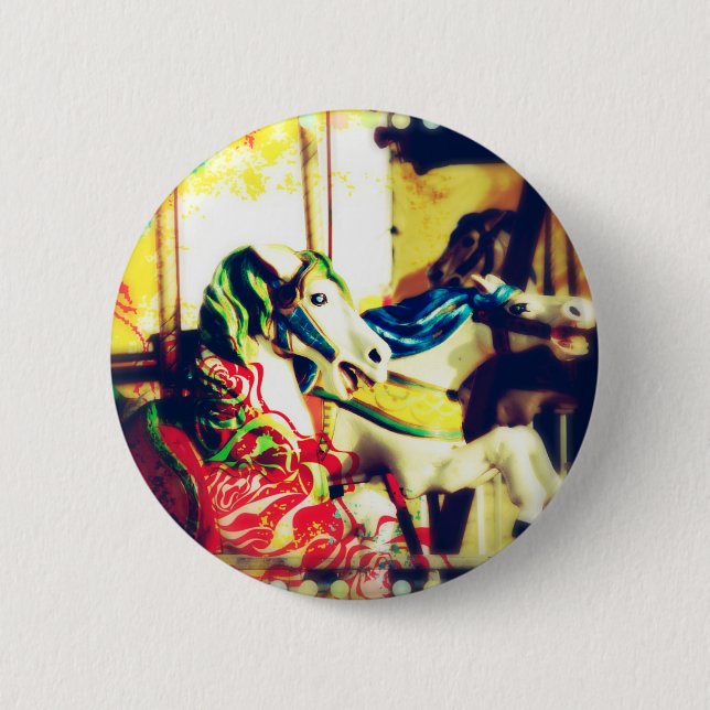Merry-Go-Round Horses Summer Flashback Digital Art 2 Inch Round Button (Front)