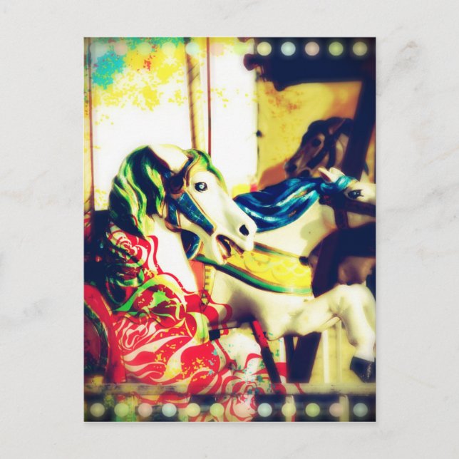 Merry-Go-Round Horses Summer Flashback Digital Art Holiday Postcard (Front)