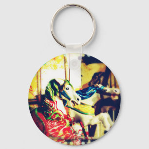 Merry-Go-Round Horses Summer Flashback Digital Art Keychain