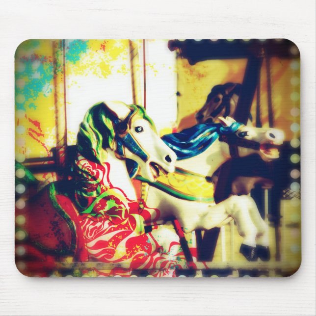 Merry-Go-Round Horses Summer Flashback Digital Art Mouse Pad (Front)