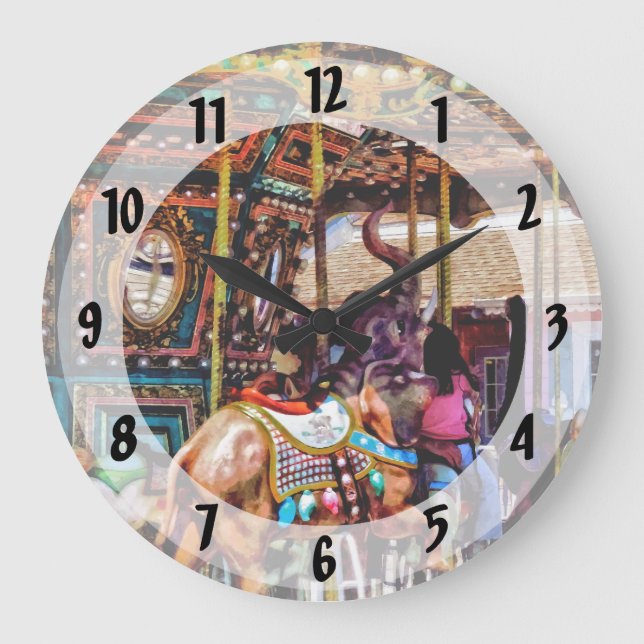 Merry Go Round With Elephants Large Clock (Front)