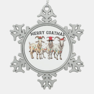 Merry Goatmas Animal Goat Lover Merry Christmas Snowflake Pewter Christmas Ornament