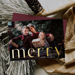 Merry Gold   Full Photo Foil Holiday Card