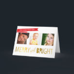MERRY GOLD PHOTO HOLIDAY cute modern typography<br><div class="desc">NOTE - the gold foil image is a printed picture TIP :: 1. To resize / reposition the photo hit the "customise it" button. 2. You can also change the fonts, move and add more text!Send and extra special message with style and pizzazz this year... Personalized with your details &...</div>