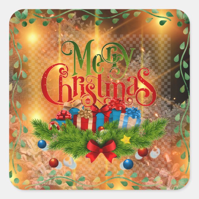 Merry Golden Christmas Square Sticker (Front)