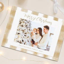 Merry Golden Gingham Plaid Family Christmas Photo