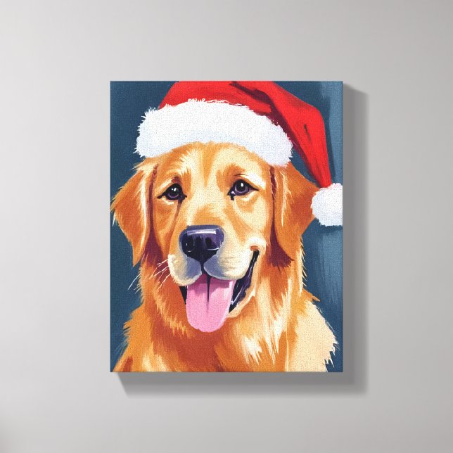 Merry Golden Retriever | Santa Hat Dog Christmas Canvas Print (Front)