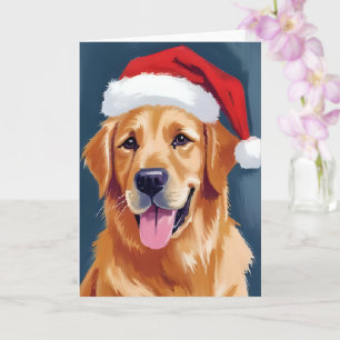 Merry Golden Retriever   Santa Hat Dog Christmas Card