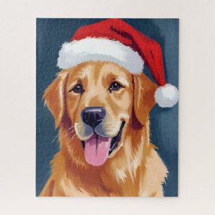Merry Golden Retriever   Santa Hat Dog Christmas Jigsaw Puzzle