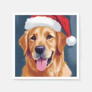Merry Golden Retriever   Santa Hat Dog Christmas Napkin