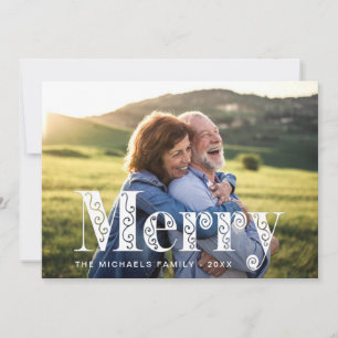Merry Golden Yellow Swirls Photo Christmas Holiday Card