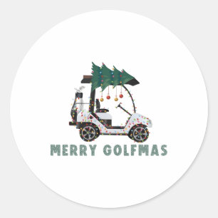 Merry Golfmas Golf Cart Christmas Lights Golfer Go Classic Round Sticker