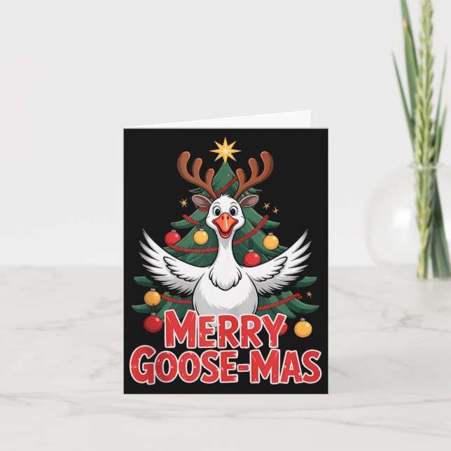 Merry Goose-mas Reindeer Antlers Funny Christmas G Card (Front)