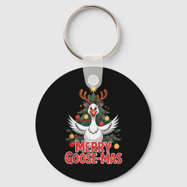 Merry Goose-mas Reindeer Antlers Funny Christmas G Keychain (Front)