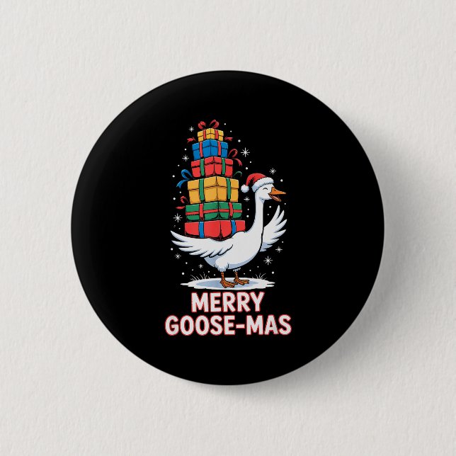 Merry Goose-mas With Xmas Funny Christmas Goose  2 Inch Round Button (Front)