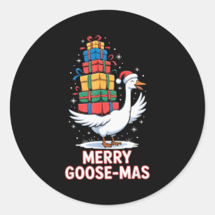 Merry Goose-mas With Xmas Funny Christmas Goose Classic Round Sticker