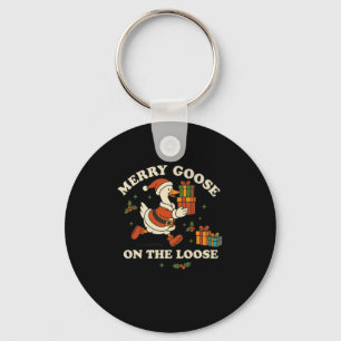 Merry Goose On The Loose Funny Christmas Silly Hum Keychain