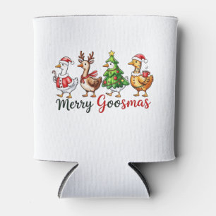 Merry Goosemas Christmas Goose Wearing Santa Hat Can Cooler