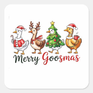  Merry Goosemas Christmas Goose Wearing Santa Hat Square Sticker