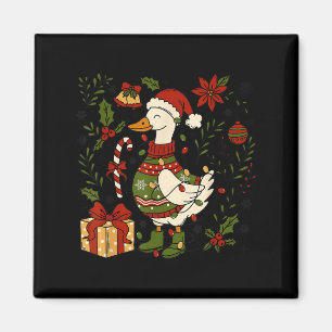 Merry Goosemas Christmas Lights Goose Duck Boho Fl Magnet