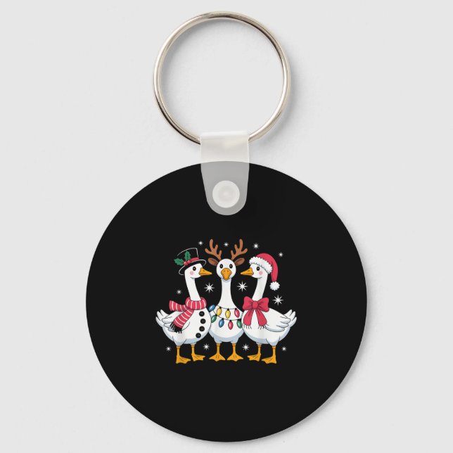 Merry Goosemas Christmas Silly Goose Xmas Lights M Keychain (Front)