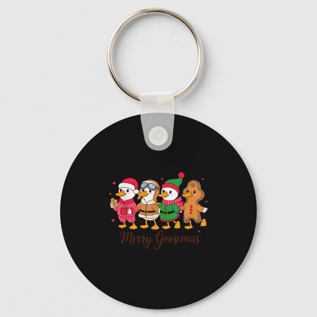 Merry Goosemas Cute Festive Goose Christmas  Keychain (Front)
