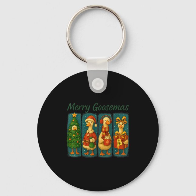 Merry Goosemas Funny Festive Goose Brushstroke Chr Keychain (Front)
