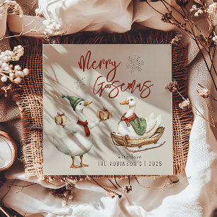 Merry Goosemas   Whimsical Goose Christmas Holiday Card