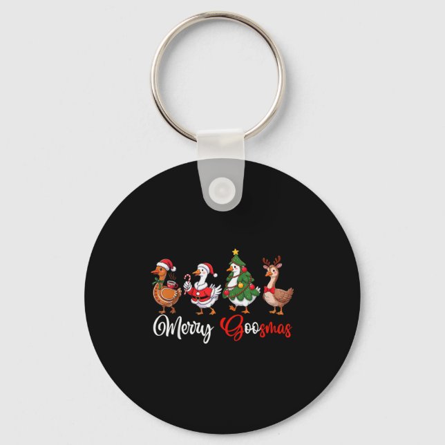 Merry Goosmas Silly Goose Christmas Funny Xmas Wom Keychain (Front)