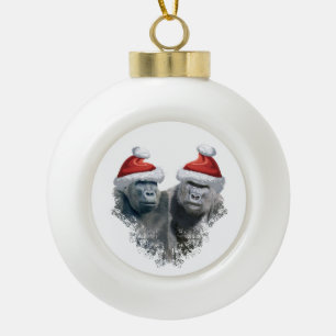 Merry Gorilla Christmas Ceramic Ball Christmas Ornament
